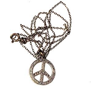 Vintage 925 Silver Peace Sign Pendant & Chain Necklace